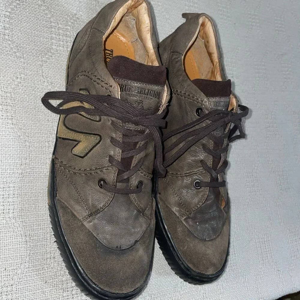 True Religion Men’s Casual Sneakers Size 11 M Brown Leather Going Out Party Fun